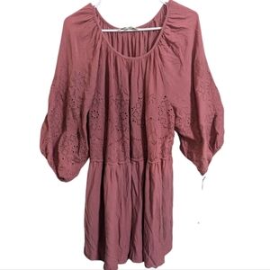 Penelope Rose women's mini dress Sz L Bohemian eyelets pink w-172